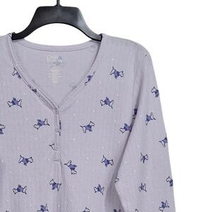 Croft Barrow Nightgown M Purple Scottie Dog Print Long Sleeve V-Neck Sleepwear